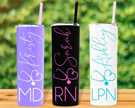 Nurse Personalized Tumbler, Tumbler With Straw, Stethoscope, RN