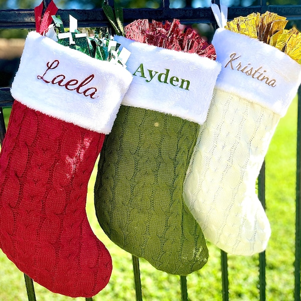 Embroidered Christmas Stockings Knit Christmas Stockings Personalized Christmas Stockings for Family Christmas Stockings Fur Cuff Stockings