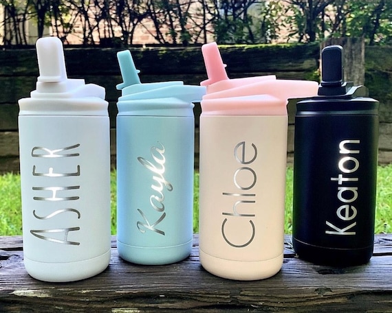 Personalized Kids Stainless Steel Water Bottle with Straw, Custom Engraved Names for Boys and Girls, Kids Tumbler, 12 ounce,Tumbler for Kids