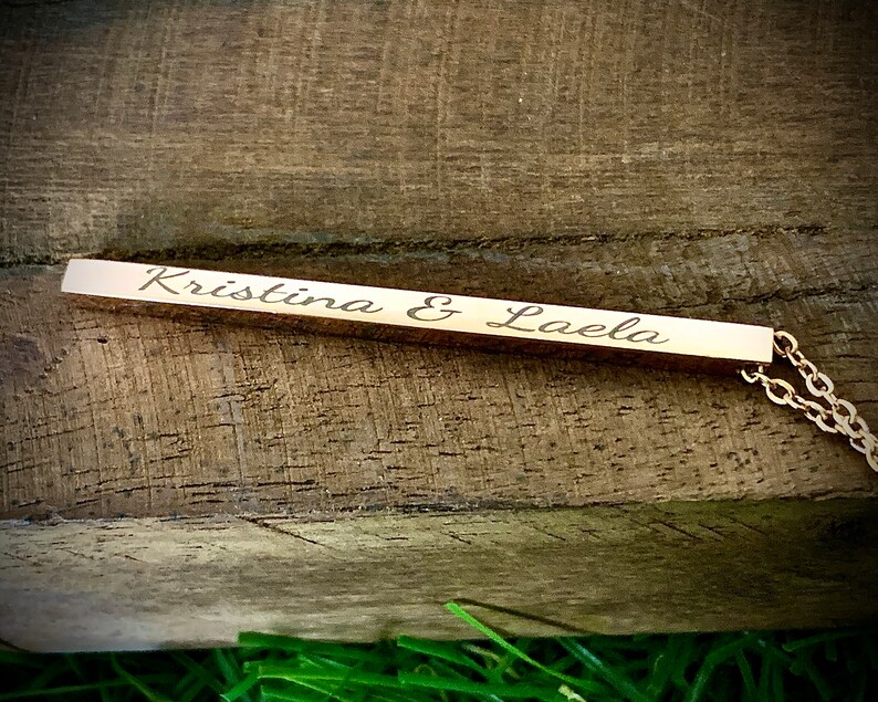 Engraved Vertical Bar Necklace Personalized Bar Necklace for Etsy