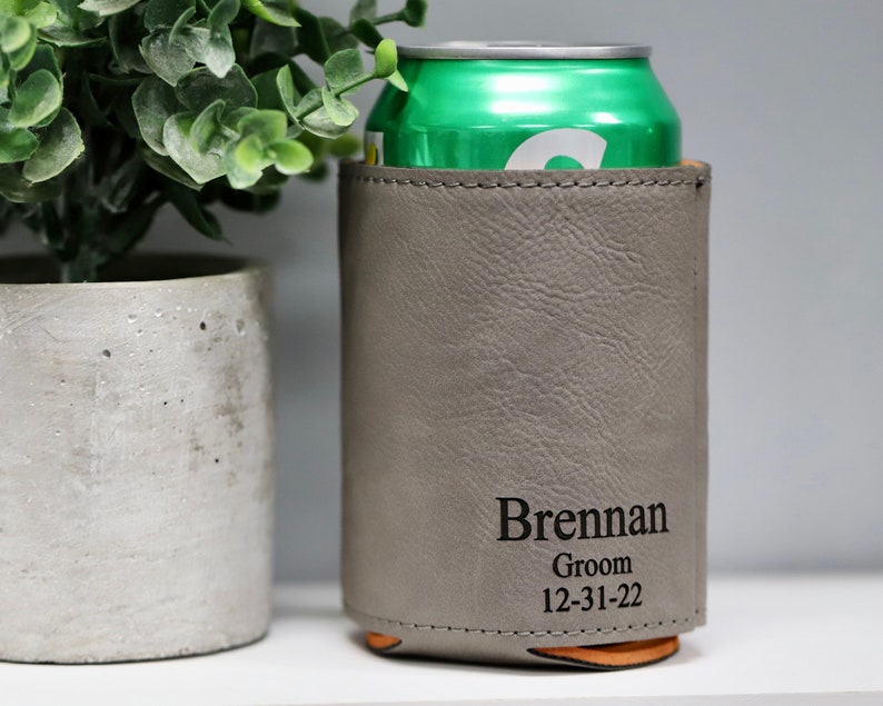 Groomsmen Can Cooler Holder, Groomsmen Gifts Personalized, Engraved Can Cooler, Beer Can Holder, Groomsmen Proposal, Groomsman Gift Ideas Gray