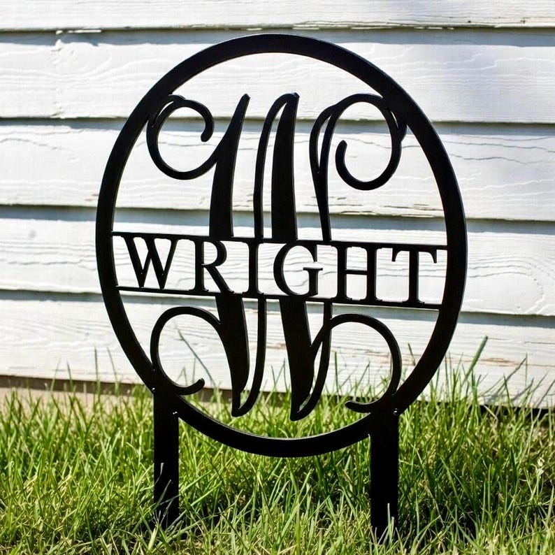 Family Last Name Metal Yard Sign, Lawn Metal Signs, Personalized Garden Signs with Stakes image 2