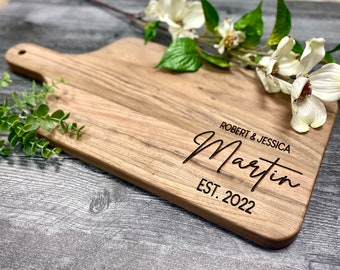 Engraved Cutting Board with Handle, Newly Wed Gifts, Charcuterie Board Personalized Serving Board Personalized Cheese Board Engagement Gifts