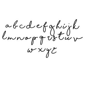 May include: A handwritten alphabet in a cursive font. The letters are written in black ink on a white background.