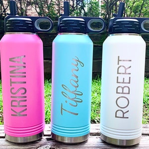 Personalized Water Bottle-Stainless Steel Water Bottle with Straw Lid-Custom Sports Water Bottle with Name-Engraved 32 oz Metal Water Bottle image 1