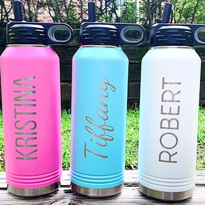 Personalized Water Bottle-Stainless Steel Water Bottle with Straw Lid-Custom Sports Water Bottle with Name-Engraved 32 oz Metal Water Bottle image 1