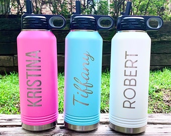 Personalized Water Bottle-Stainless Steel Water Bottle with Straw Lid-Custom Sports Water Bottle with Name-Engraved 32 oz Metal Water Bottle