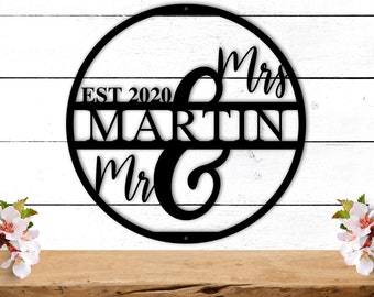 Custom Wedding Sign, Last Name Metal Sign, Custom Metal Sign, Established Sign, Personalized Wedding Gift, Family Name Sign, Mr and Mrs Sign