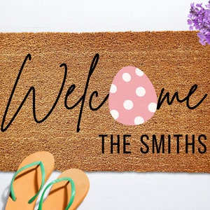 Personalized Welcome Easter Doormat, Easter Decor for Porch, Welcome Door Mat, Easter Decorations, Easter Egg Doormat, Easter Front Door Mat