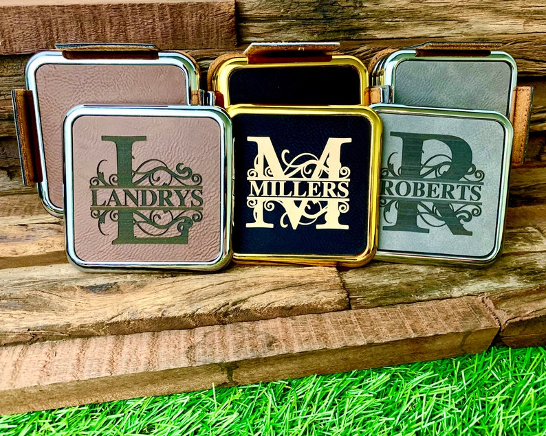 Personalized Leather Coaster Set Customized By EventCityDesign