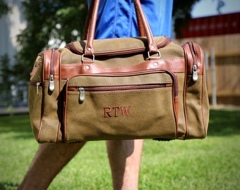 Personalized Mens Leather Bag, Groomsmen Proposal, Monogrammed Duffel, Leather Tote, Groomsmen Gift, Embroidered Travel Bag, Groomsman Gift