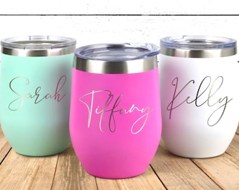 Personalized Wine Tumbler with Lid, Engraved Wine Tumbler, Wine Tumbler Personalized, Wine Cup, Insulated Wine Tumbler, Bridesmaid Tumbler