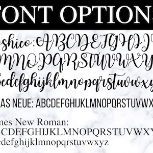 May include: A graphic displaying font options, including Joshico, Bebas Neue, and Times New Roman. Each font is shown in both uppercase and lowercase letters, with a marble-like background.