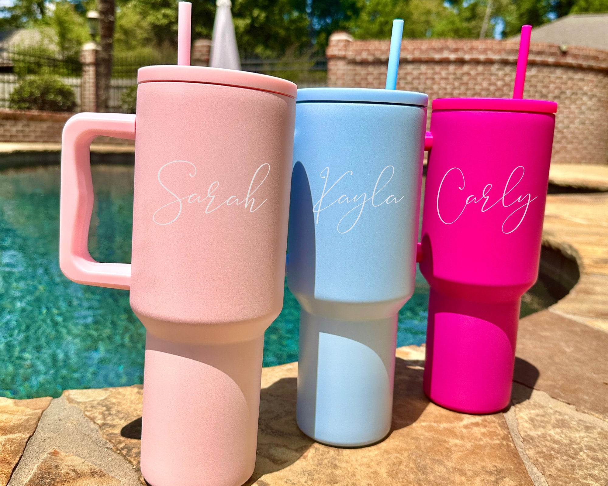 40 Oz Powder Coated Tumblers With Handle Laser Etching Vinyl