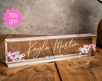 Desk Accessories Office Gifts for Her Co Workers New Job Gifts Promotion Gift for Women Personalized Desk Name Plate, Acrylic Name Plate