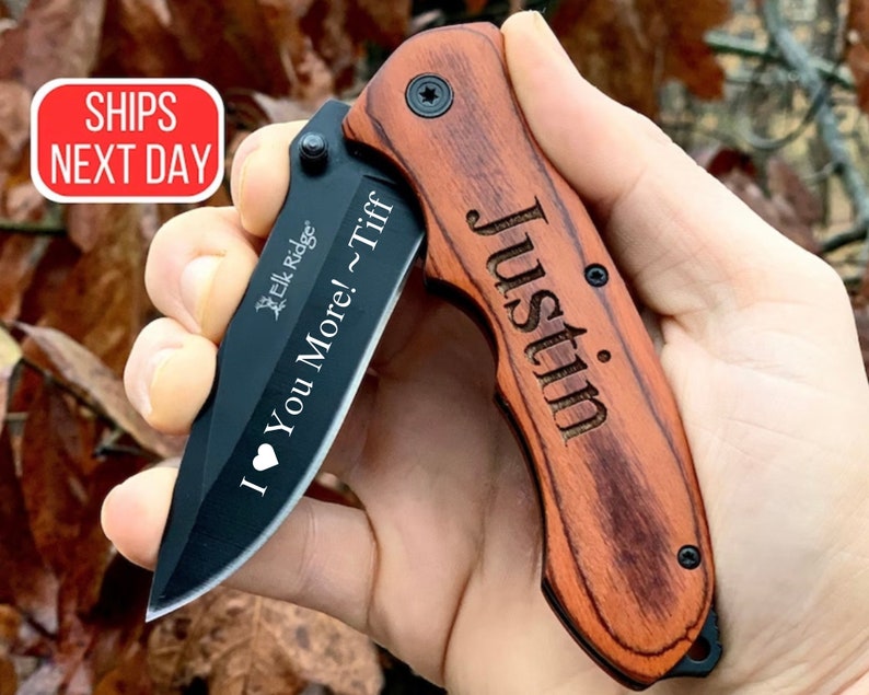 Personalized Gift Knives Handmade Mens Boyfriend Gift for Him, Valentines Day Gift, Engraved Pocket Knife, Fathers Day Gift, Husband Gift Black Blade Knife