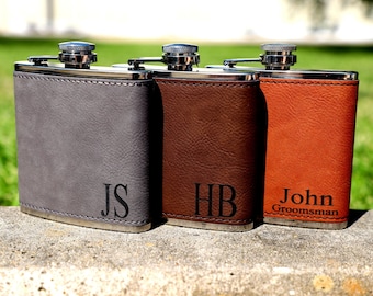 Leather Hip Flask Personalized, Leather Flask for Men, Personalized Leather Flask, Engraved Flask, Groomsmen Flask, Flask for Groomsmen