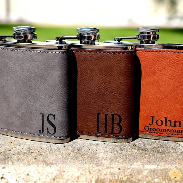 Leather Hip Flask Personalized, Leather Flask for Men, Personalized Leather Flask, Engraved Flask, Groomsmen Flask, Flask for Groomsmen