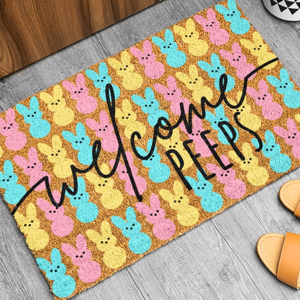 Welcome Peeps Easter Doormat, Easter Decor, Porch Decor, Home Decor, Easter Doormat, Easter Welcome Mat, Easter Door Mat, Easter Decoration