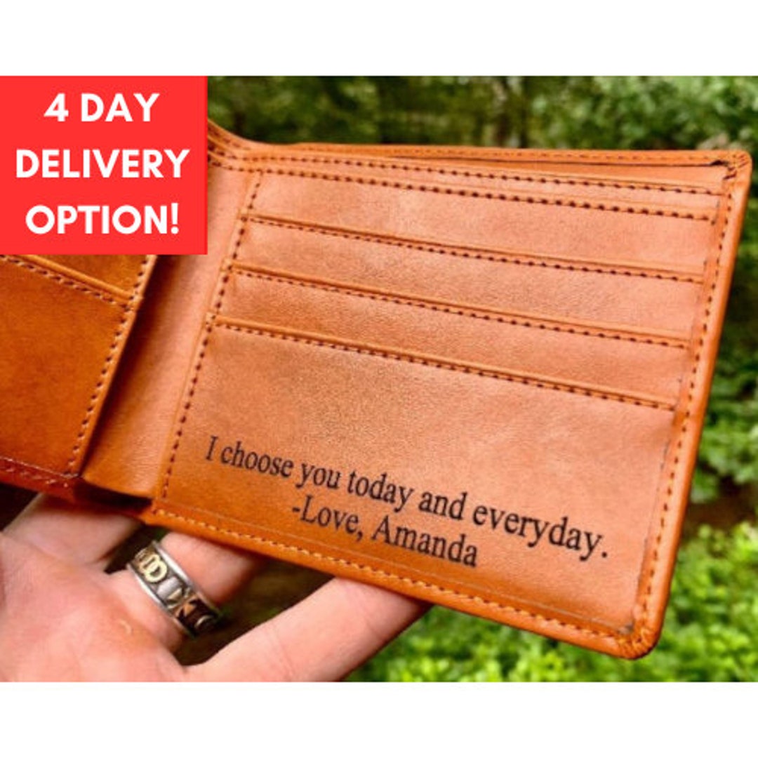 Engraved Leather Wallet, Personalized Gifts for Him Christmas Gifts for