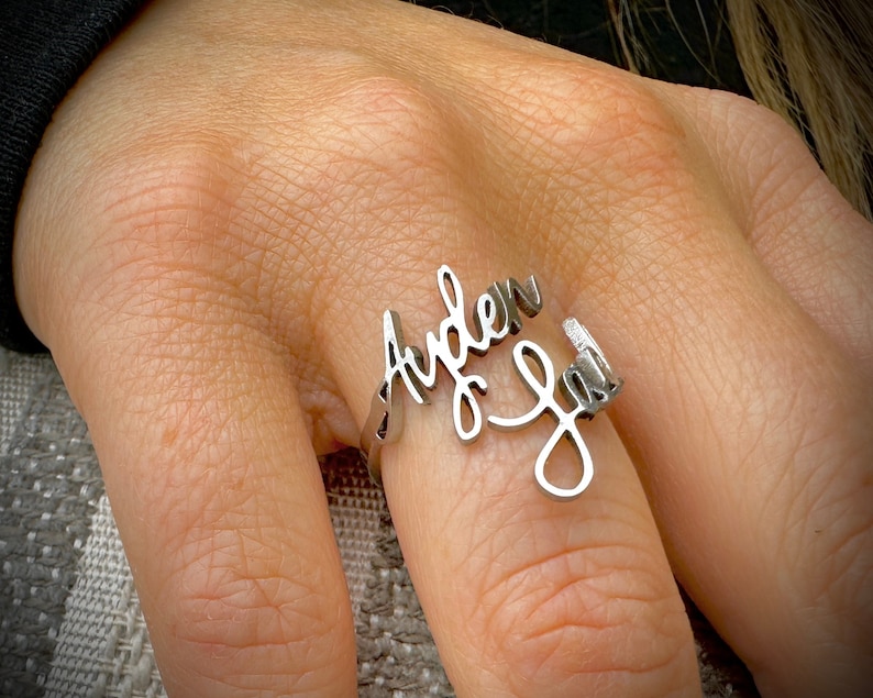 Double Name Ring, Valentines Gifts for Her, Couple Name Ring, Two Name Ring, Silver Rings, Anniversary Gifts, Girlfriend Birthday Gift Ideas Bild 1