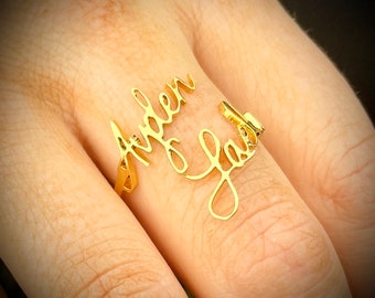 Custom Two Name Ring, Handwrite Name Ring, Personalized Ring, Dainty Ring, Custom Names Ring, Gold Personalized Ring, Delicate Rings Women