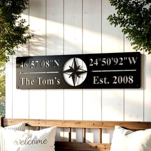 Custom Metal GPS Coordinates Sign, Longitude Latitude Sign Metal, Latitude Longitude Sign, Metal Wall Art, Family Name Sign, Last Name Sign