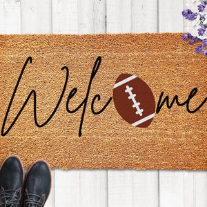 Welcome Football Doormat, Welcome Mat, Football Doormat, Fall Doormat, Front Door Mat, Doormat for Football, Fall Decor, Football Lover Gift