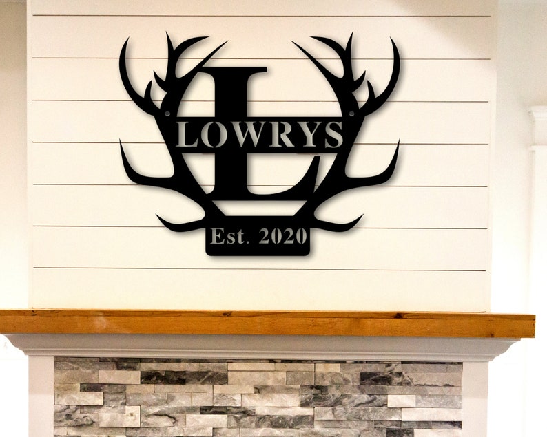 Metal Name Sign with Antlers Established Family Sign Last Name Sign Family Name Sign Custom Metal Sign Personalized Metal Monogram Sign