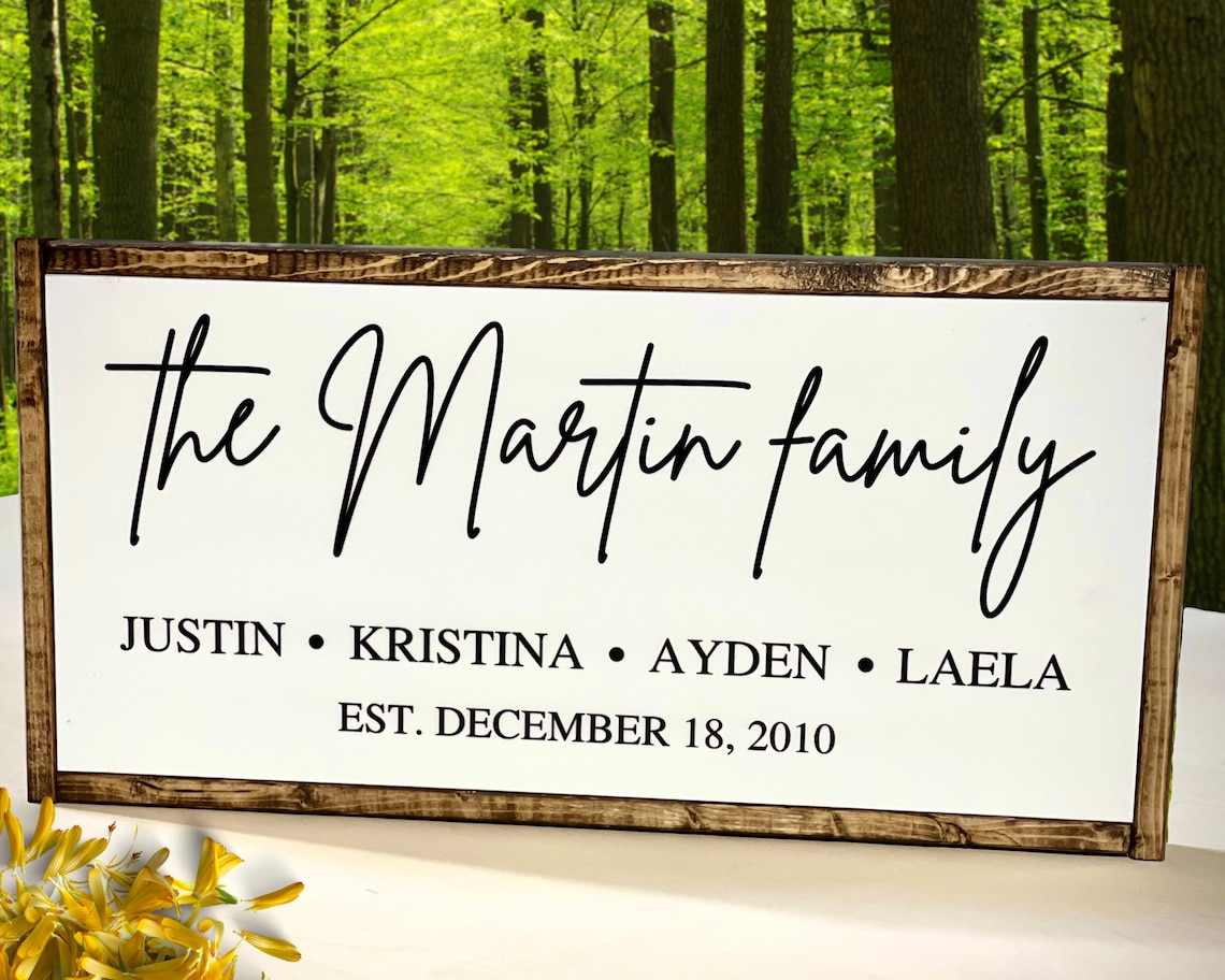 Family Name Sign With Kids Names Last Name Wood Sign Family Etsy