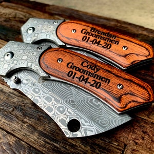 Engraved Pocket Knife Groomsman Gift, Groomsman Knife, Groomsmen knives,gifts for groomsmen gift for groomsman,best man gift knife, damascus