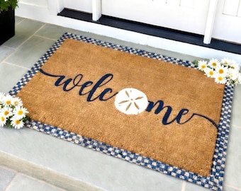 Beach House Decor Beach House Gift Summer Welcome Mat Beach Welcome Doormat Outdoor Summer Doormat Sand Dollar Decor Beach House Coir Mat