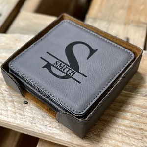 Personalized Leather Coasters, Personalized Coasters Set, Leather Coasters Personalized Leather Coasters Custom Monogrammed Leather Coasters