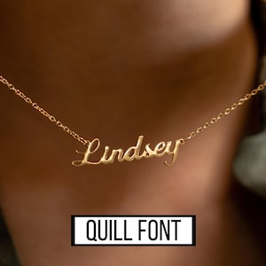 Custom Name Necklace, Christmas Gift for Her, Gold Plated Name Necklace, Personalized Name Necklace, Birthday Gift,Personalized Gift for Mom Quill Font