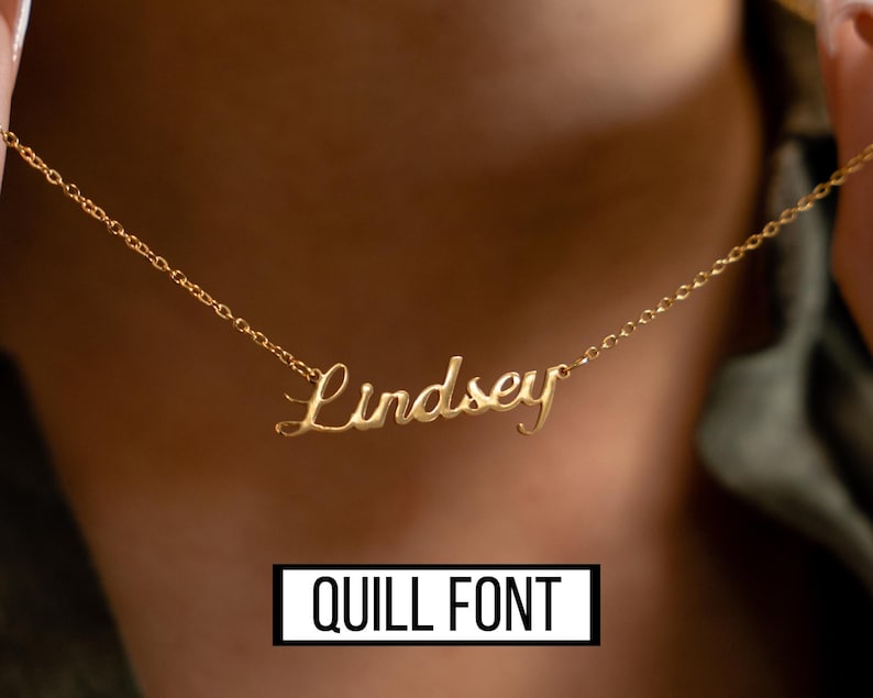 Custom Name Necklace, Christmas Gift for Her, Gold Plated Name Necklace, Personalized Name Necklace, Birthday Gift,Personalized Gift for Mom Quill Font