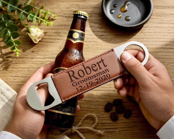 Custom Bottle Opener, Groomsmen Gift, Bottle Opener, Bartender Opener, Beer Bottle Opener, Personalized Leatherette Bottle Opener, Bar Blade