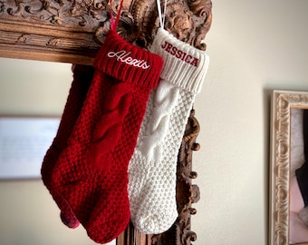 Cable Knit Personalized Christmas Stockings, Christmas Stockings Personalized, Monogrammed Christmas Stockings, Knit Stocking, Stockings