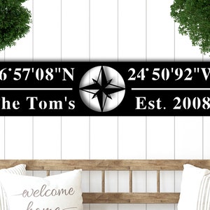 Custom Metal GPS Coordinates Sign, Longitude Latitude Sign Metal, Latitude Longitude Sign, Metal Wall Art, Family Name Sign, Last Name Sign