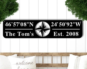 Personalized Coordinates Sign, Metal Wall Art, Custom Metal Sign, Wedding Signs, NewlyWed Gift, Newly Engaged Gift, GPS Coordinate Signs