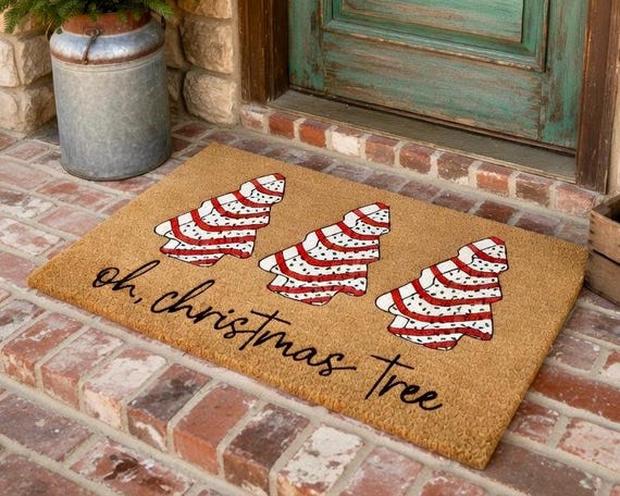 Oh, Christmas Tree Doormat, Christmas Tree Cake Decor, Christmas Doormat, Christmas Cake, Holiday Door Mat, Christmas Welcome Mat