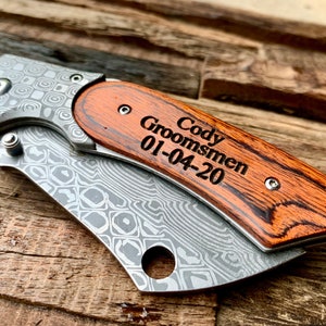 Engraved Pocket Knife Groomsman Gift, Groomsman Knife, Groomsmen knives,gifts for groomsmen gift for groomsman,best man gift knife, damascus