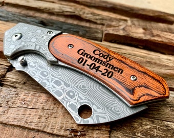 Engraved Pocket Knife Groomsman Gift, Groomsman Knife, Groomsmen knives,gifts for groomsmen gift for groomsman,best man gift knife, damascus