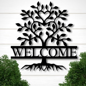 Metal Welcome Sign for Front Porch, Metal Wall Art Tree, Sign for Home, Metal Wall Decor Tree, Personalized Welcome Sign for Porch,Tree Sign