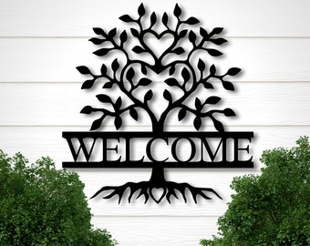 Metal Welcome Sign for Front Porch, Metal Wall Art Tree, Sign for Home, Metal Wall Decor Tree, Personalized Welcome Sign for Porch,Tree Sign
