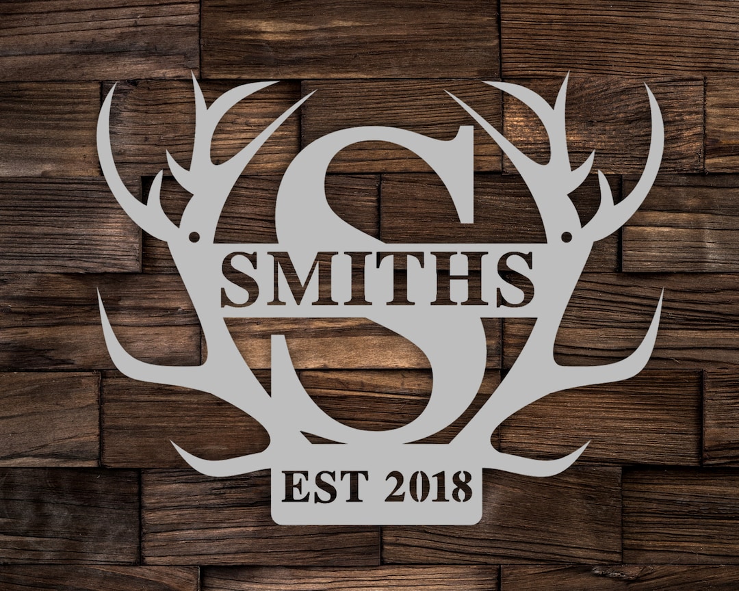 Deer Antler Metal Name Sign, Established Family Sign Metal ...