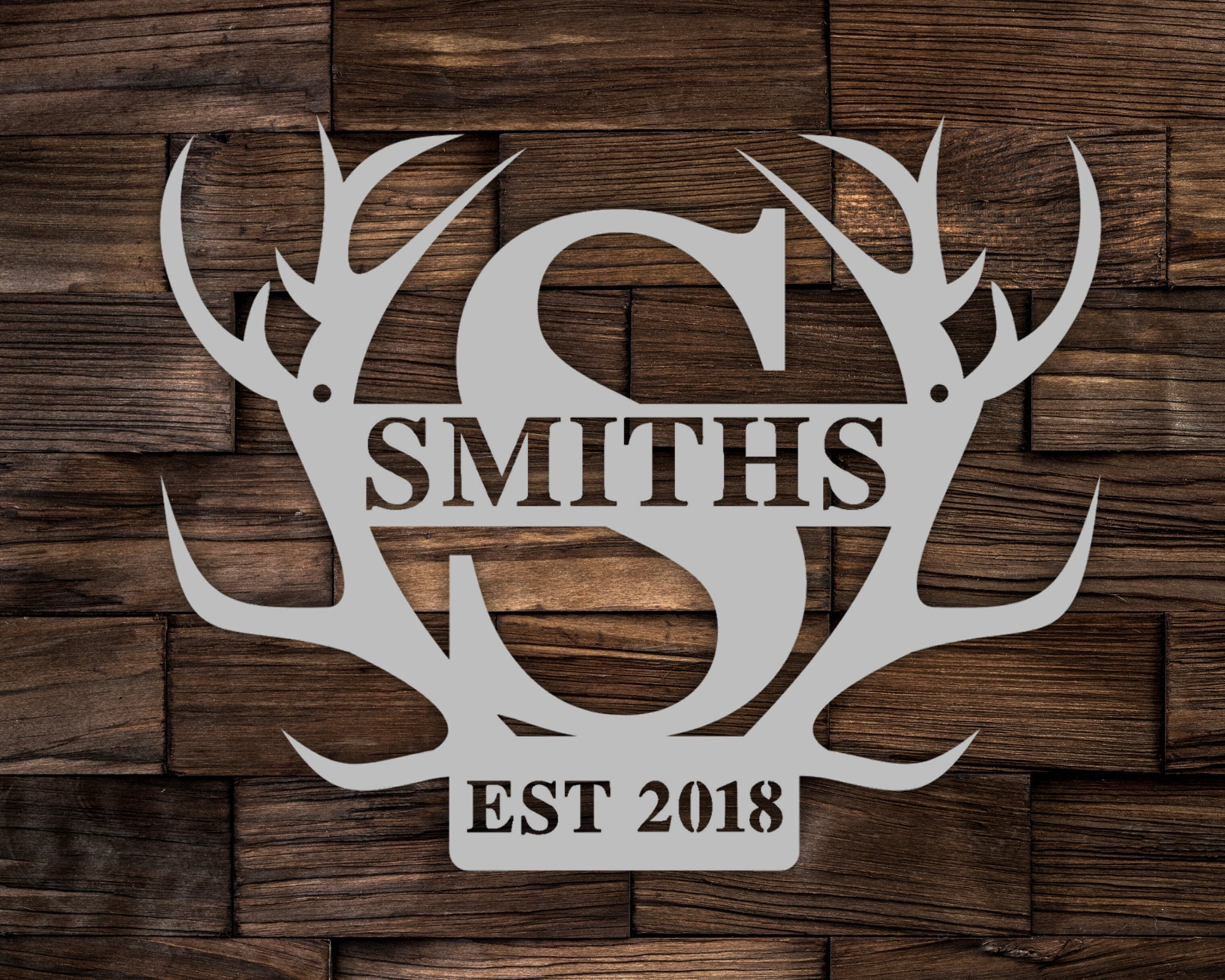 Deer Antler Metal Name Sign Established Family Sign Metal