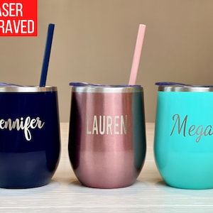 Personalized Engraved Wine Tumbler with Straw