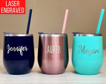 Personalized Wine Tumbler, Engraved Wine Tumbler, Custom Wine Tumbler, Wine Tumbler with Straw, Monogram Wine, Bridesmaid Tumbler, Wine Cup