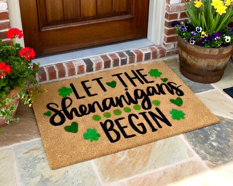 Let the Shenanigans Begin Shamrock Doormat, St. Patrick's Day Housewarming Gift Door Mat, Closing Gift, St Patricks Day Decor, Welcome Mat image 2
