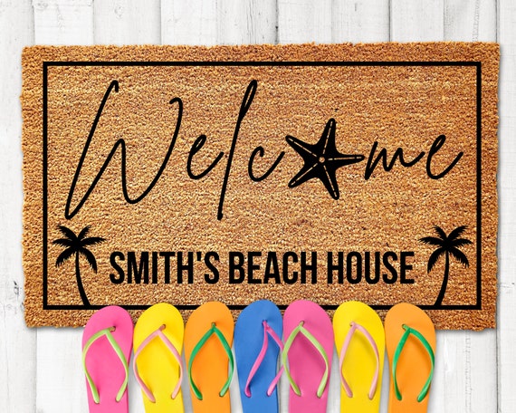 Personalized Beach Door Mat, Beach House Doormat, Beach Welcome Mat, Beach  House Decor, Beach Themed Door Mats, Custom Welcome Mat, Tiki Hut 